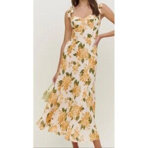 Reformation Nadira Dress Midi Dress Yellow Floral Size 6 Cottagecore, Prairie